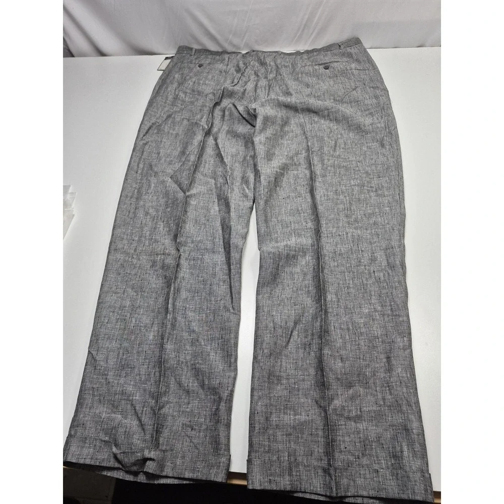 Dreams Dress Pants Mens 51x36 Gray Linen Pleated Relaxed Big Tall Casual NWT